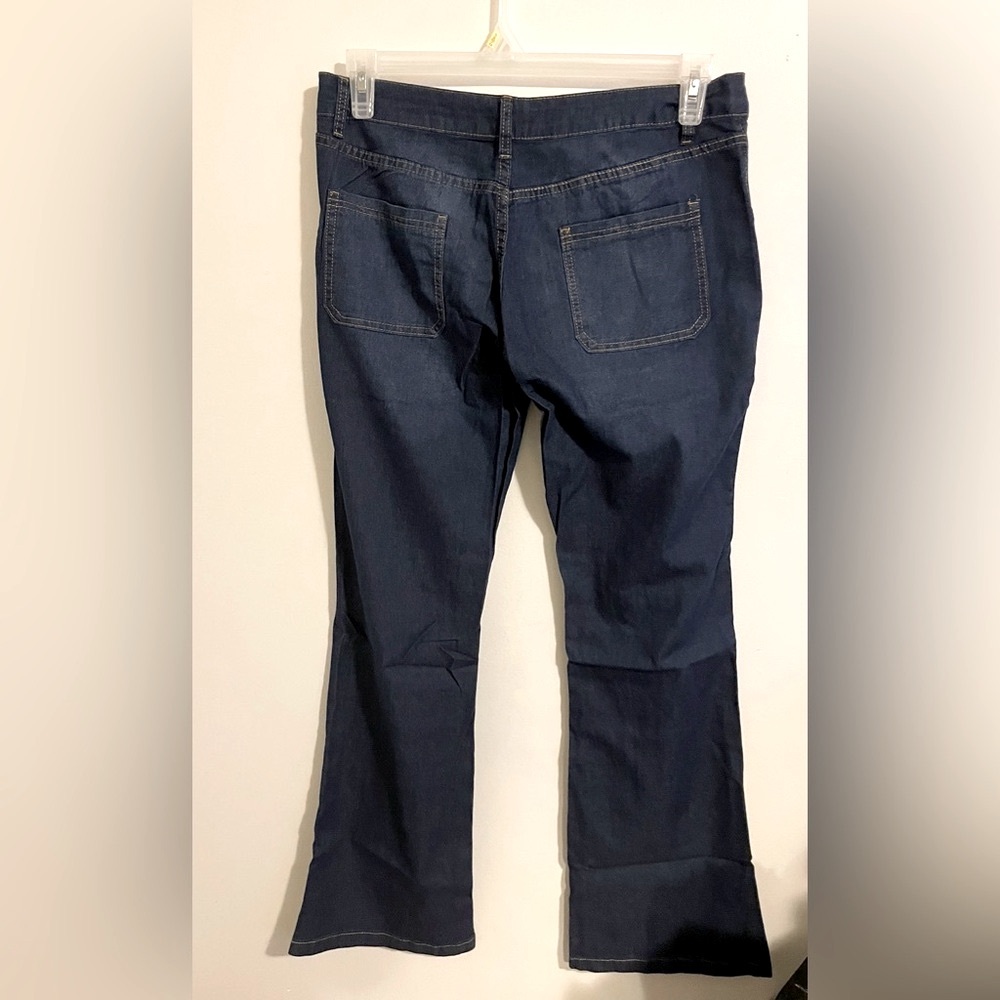 Sz L kick flare denim button down front pockets  pants New no tags